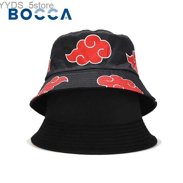 Sombreros de ala ancha Sombreros de cubo Bocca Red Cloud Bucket Hat Impresión de anime japonés Hombres Sombreros Lados dobles Reversible Plegable Dibujos animados Gorra de pescador Panamá Sol YQ231110