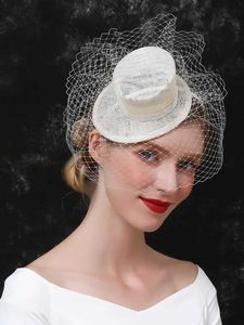 Chapeaux à bord large chapeau seau de mariée maquillage de mariée accessoires de cheveux de haut chapeau top fascinateurs bandeau thé.