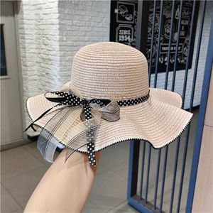 Hates de borde anchos Bucket Hats Bucket Hat Beach String Str Hats For Women Flat Top Bowknot Elegant Luxury Str Women Summer Hats Sombreros de Mujer J240425