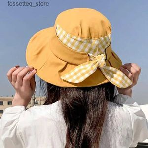Brede rand hoeden emmer hoeden emmer hoed dames zomer en lente zonsondergang visser c fashion sunset boog flat patroon UV bescherming zon hoed Koreaanse nieuwe L240402