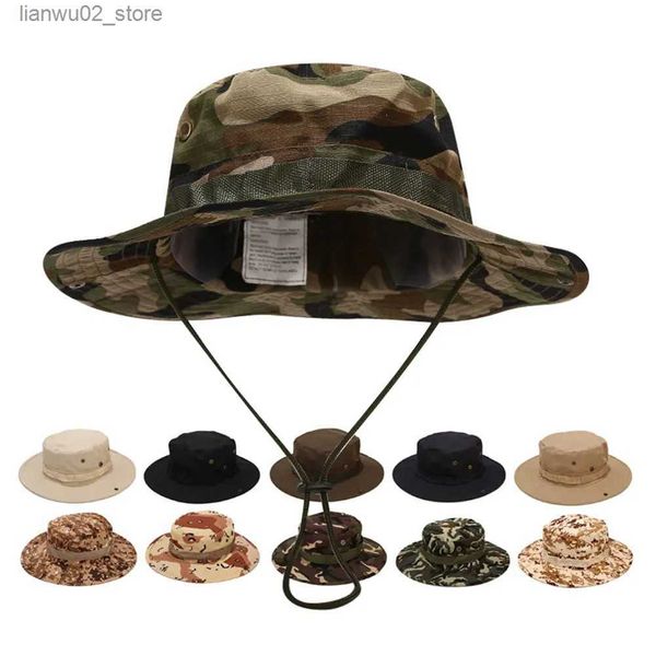 Chapeaux à larges bords Chapeaux de seau Camo Boonie Mens Hat Tactics US Army Bucket Hat Militaire Multi Caméra Panama Chapeau D'été Chasse Randonnée En Plein Air Camo Sun Hat Q240312
