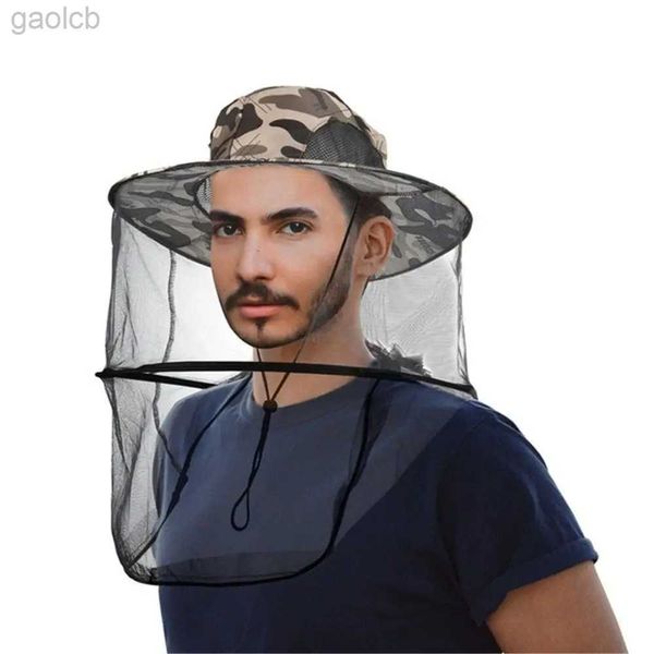 Chapeaux à large bord Chapeaux de seau Chapeau de poisson pour hommes camouflage avec parasol à large bord pour la chasse aux abeilles chapeau en maille couvre-tête anti-moustique 24323