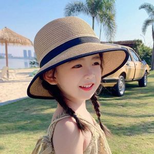 Brede rand hoeden emmer hoeden kinderen zonscreen hoed voorjaarreizen meisje zomer strat uv bescherming boog strik j240429