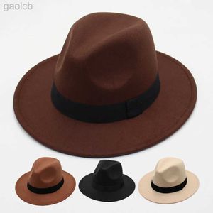 Chapeaux à large bord Chapeaux de seau classique ruban noir femmes Fedora chapeau hiver Gentleman Jazz hommes feutre chapeau rétro église femmes plat largeur bord robe chapeau 24323