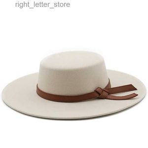 Chapeaux à larges bords Chapeaux seau crème plat haut 10 cm large bord Fedora chapeaux hommes Gentleman plaisancier chapeau mode fête mariage chapeaux pour femmes élégant église Chapeu YQ231215