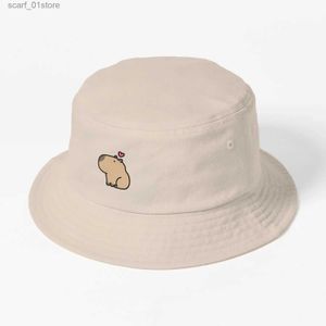 Hoeden met brede rand Emmerhoeden Schattig Cybara Bucket Hat Dames Lichtgewicht 2023 Nieuwe collectie Cartoon Animal Cybara Merch Kaii C Vocation Getay HeadwearL231216