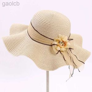 Chapeaux à large bord chapeaux de seau DongyuN008 fille chaude dame Casaul fleur ruban chapeau de paille vacances d'été femmes plage chapeau de soleil 24323