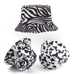 Brede rand hoeden emmer hoeden verdubbeld omkeerbare visserscaps zomer mode koe print hoed witte zwarte emmer hoedbassin cap hoeden voor vrouwen zebra gorras 230424