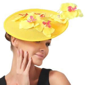 Brede rand hoeden emmer hoeden elegante dames bloemen decor millinery cap derby feest thee fascinator hoed fancy bloem met prachtige prachtige vrouwen hoofddeksel y240426