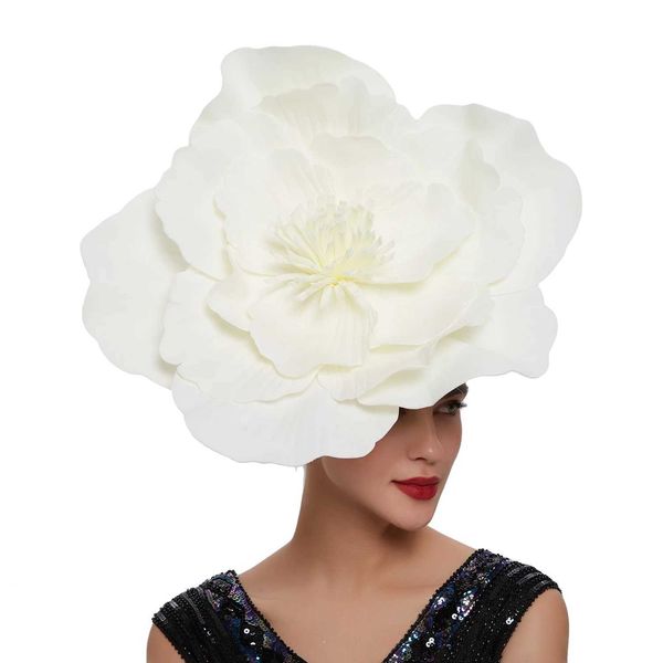 Chapeaux à bord large chapeau seau élégant mariage grand fleur basse de cheveux arc fascinateur chapeau coiffure de mariée