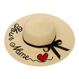 Chapeaux à larges bords Chapeaux de seau broderie personnalisation personnalisée texte broderie femmes chapeau de soleil grand chapeau de paille marron chapeau de plage en plein air chapeau d'été Dropshippin J24032