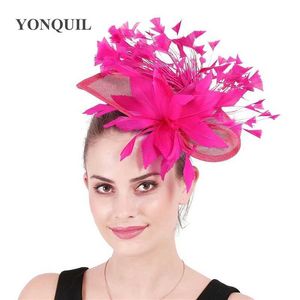 Chapeaux à bord large chapeaux de seau enchanteur de plumes de plumes clips de cheveux fascinateurs chapeau fleur de fleur se coiffure voiles féminine fête des cheveux mariés accessoire syf678 y240426
