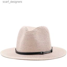 Brede rand hoeden emmer hoeden mode nieuwe natuurlijke panama soft straw hoed zomer dames heren brede runder sun hoed uv bescherming fedora hot sale groothandel y240409