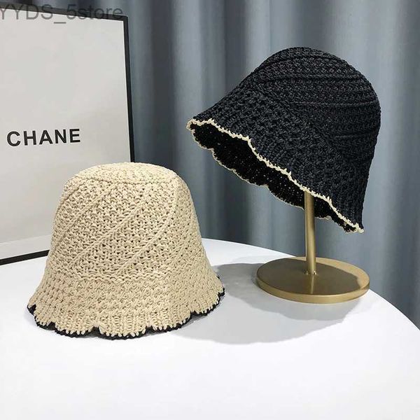 Sombreros de ala ancha Sombreros de cubo Nicho de moda Sombrero de cubo tejido a mano Verano de mujer Ahuecado hacia fuera Sombrero transpirable Protección solar Protector solar Sombrero de pescador YQ231110