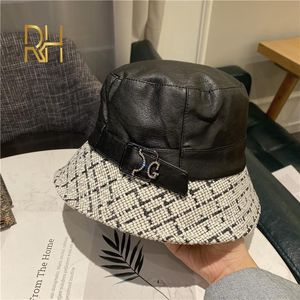 Chapeaux à larges bords Chapeaux seau Mode Extérieur Chaud Faux cuir Couture Plaid Brim Hiver Chapeau seau pour femme Casquette de pêche Bob Party Panama Chapeau de pêcheur RH 230529