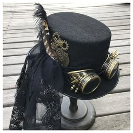 Brede rand hoeden emmer hoeden mode dames handgemaakte steampunk tophoed met versnellingsbak en kanten podium magie hoed feestmaat 57 cm steampunk hoed 230422