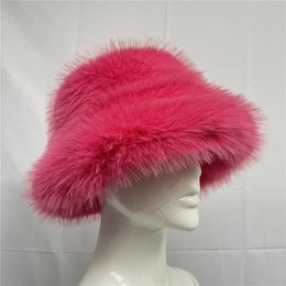 Chapeaux à larges bords Chapeaux de seau Chapeau en fausse fourrure pour femmes élégant automne et hiver chapeau de pêcheur en fourrure coréen senior chaud dames chapeau de seau en peluche 230830