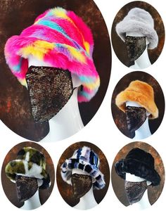 Brede rand hoeden emmer hoeden faux bont warme vissershoed voor vrouwen heren herfst winter panama y emmer hoeden outdoor koe luipaard print pluche fluweel cap 2211287899341