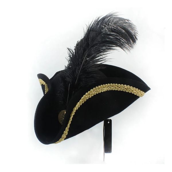 Chapeaux à larges bords Chapeaux de seau Chapeau de pirate en plumes Femmes Hommes Cosplay Royal Court Top Hats Caps Dress Up Props Mascarade Party Halloween Noël Taille 56-58CM 231013