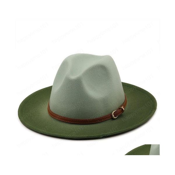 Sombreros de ala ancha Sombreros de cubo Sombrero Fedora Color degradado Cadena de oro europea y americana Top Lana Hombres Mujeres Tendencia Fieltro Jazz Drop De Dhxrw