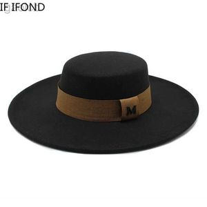 Chapeaux à large bord seau chapeaux Fedora chapeau hommes Momen solide 10CM large bord Derby haut-de-forme mode noir Vintage Trilby feutre chapeau 24323