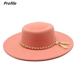 Sombreros de ala ancha Sombreros de cubo Sombrero Fedora serie de cadena de perlas anillo de otoño e invierno tapa plana moda hombres y mujeres fieltro sombrero de jazz Fedora 230314