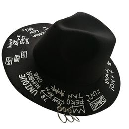 Brede rand hoeden emmer hoeden fedora hoed piercing graffiti letters wollen hoed Koreaanse stijl mannen en vrouwen brede bis een Britse jazzhoed hiphop winte 230403