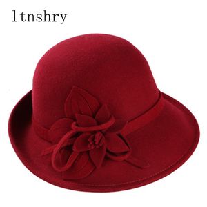 Brede rand hoeden emmer hoeden vrouwelijke emmer hoed winter wol vintage bloemen dames fedoras vilt hoeden mode franse bowler sombrero wollen hoed voor vrouwen 230529