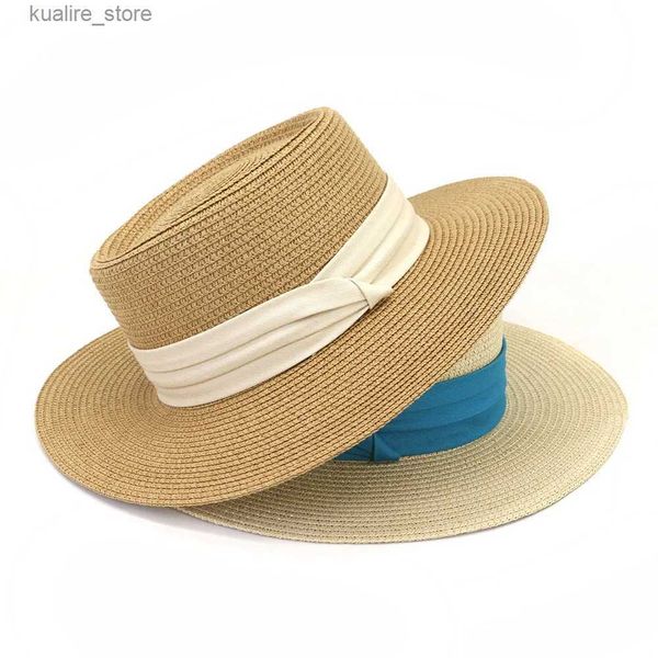 Chapeaux larges seau Chapeaux seau plat Concave haut papier chapeau de paille printemps été femmes hommes large bord plage chapeau de soleil Style plaisancier Fedora casquette de fête Sombrero Hombre L240322