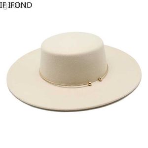 Hoeden met brede rand Emmerhoeden Franse stijl 10CM brede rand Derby hoge hoed sociale stijl Hepburn stijl katoenvilt Fedora hoed elegante bruiloft hoed 24323