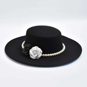 Breide rig hoeden emmer hoeden Franse stijl fedora hoed voor vrouwen 10 cm breed rand plat vilt hoed winter herfst dey bruiloft jazzhoeden j240429