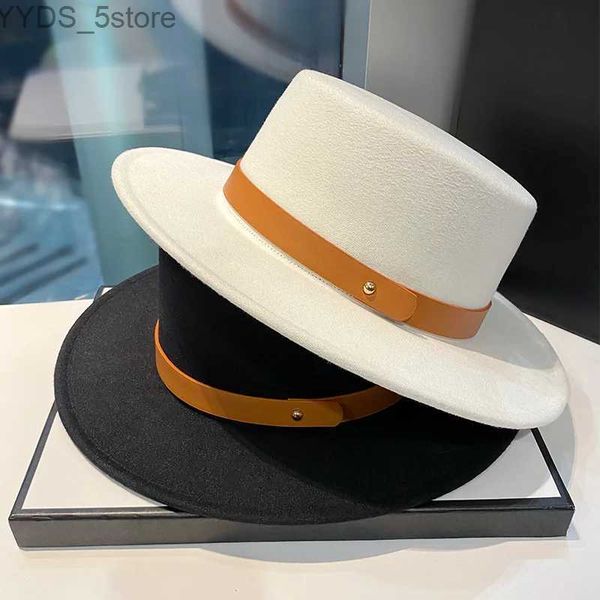 Chapeaux à larges bords Chapeaux seau Style français chapeau Fedoras en laine à large bord pour femmes Jazz Couple casquette Fedora chapeau en feutre noir gris marron chapeau style de rue YQ231116