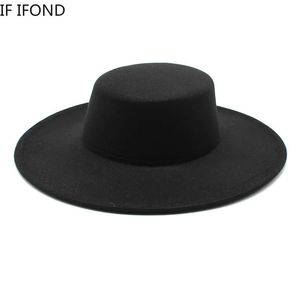 Chapeaux à larges bords Chapeaux de seau chapeau de femme française grand bord large 10CM chapeau Fedora hiver laine Derby mariage Jazz chapeaux chapeau en feutre à dessus plat 231101