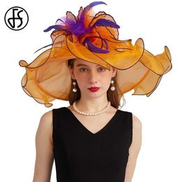 Chapeaux à bord large chapeau seau fs 2024 organza cap kentucky derby chapeaux pour femmes avec une fleur de plumes en maillage femelle sombrero mariée St Patricks fedora y240426