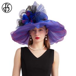 Chapeaux à bord large chapeau seau fs 2024 Purple Organza Carnival Cap Kentucky Derby Chapeaux pour femmes avec une épouse de mariage en maille St Patricks Fedoras Y240426