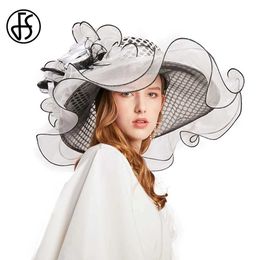 Chapeaux à bord large chapeaux de seau fs chapeaux d'organza en mailles d'été pour femmes plage fascinateur thé party chapeurs élégants dames grandes fleurs kentucky derby fedoras y240426