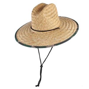 Brede rand hoeden emmer hoeden Gemvie camouflage badmeester Wild Straw Hat Mens Summer Sun Hat Q240403