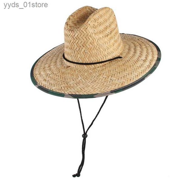 Sombreros de ala ancha Sombreros de cubo GEMVIE Camuflaje Salvavidas Safari Str Sombrero Hombres Mujeres Verano Sombrero para el sol L240308