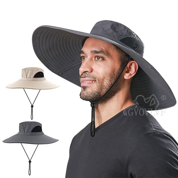 Chapeaux à large bord Chapeaux de seau Chapeau de soleil à très large bord pour hommes de golf UPF50 Protection UV Chapeau de seau à grand bord imperméable pour la pêche, la randonnée, le camping 230828