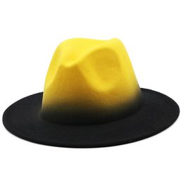 Chapeaux à large bord Chapeaux seau Gradient Color Party Top Hat Femmes Hommes Feutre De Laine Jazz Fedora Chapeaux Tendance Wide Brim Spray Paint Patchwork Cap Sombreros De Mujer 230615