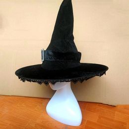 Chapeaux à larges bords Chapeaux de seau Halloween Sorcière Noir Assistant Chapeau Ornement Dentelle Chapeau De Fête Adulte Cosplay Mascarade Mystique Sorcier Costume Prop Accessoire 231013