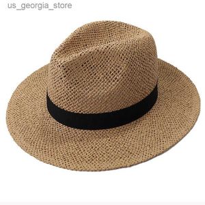 Chapeaux à large bord chapeaux de seau HT3119 Fedoras chapeau de bande noire hommes chapeau d'été à large bord hommes chapeau de plage à bord court Y240319