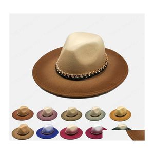 Brede rand hoeden emmer hoeden imitatie wollen vrouwen mannen dames fedoras winter herfst top hoed jazz caps European American Round bowle dhgby