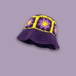 Chapeaux à larges bords Chapeaux de seau INS chapeau de seau en tricot de fleur creuse pour les femmes à la main au Crochet contraste correspondant bassin chapeau saisons Bob Panama chapeau de pêcheur Gorro 230510