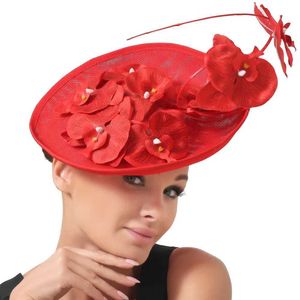 Brede rand hoeden emmer hoeden kentucky derby theekransje sinamay bloemen fascinator hoed bruiloft kerk oversized raceizoen fotografie hoofddeksel y240426