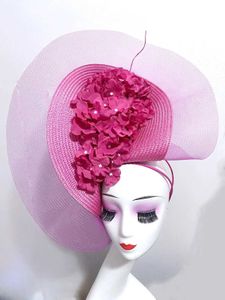 Brede rand hoeden emmer hoeden kentucky derby grote fascinator hoed grote bloem headweer vrouwen bruiloft kerk dames feest gelegenheid pilbox cap femme y240426