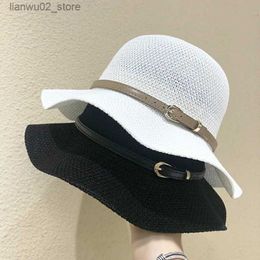 Chapeaux larges chapeaux seau version coréenne ceinture à la mode boucle dôme lin pêcheur chapeau femme parasol crème solaire vague avant-toit été bassin chapeau marée Q240312