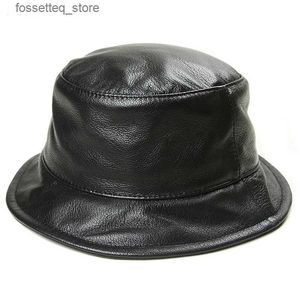 Chapeaux larges chapeaux seau coréen hiver femmes noir en cuir véritable pêcheur chapeaux pour hommes mâle décontracté chapeau de pêche bassin Cs homme Streetwear seau Gorra L240305