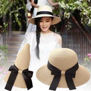 Brede rand hoeden emmer hoeden Koreaanse vrouwen emmer hoed brede rand hoeden opvouwbare strohoeden dame strandhoeden sunhat voor zomer tope zonnekap gratis schip