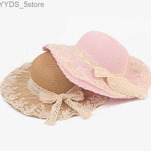 Hoeden met brede rand Emmerhoeden Kant Zomerzonhoeden voor dames Nieuwe mode Sombrero's Brede rand Strandzijkap Floppy Vrouwelijke Str-hoed voor meisjes Kinderen YQ231116